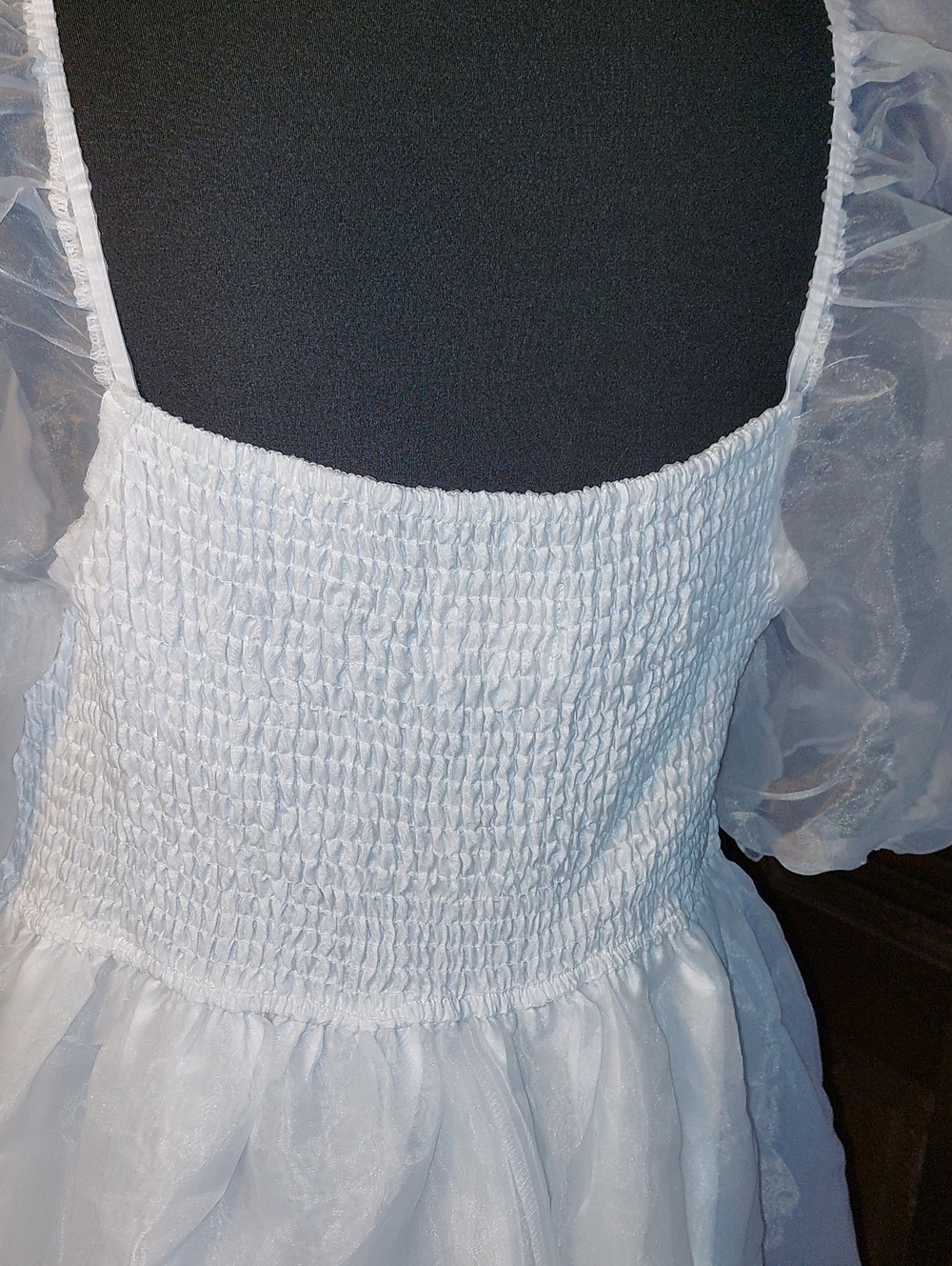 Audrey Parks White Puffy Sleeve Babydoll Mini Dress Sz XL - Picture 8 of 14